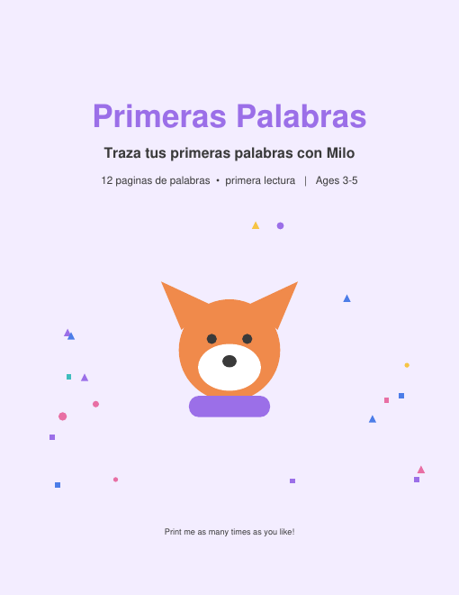 Primeras palabras para trazar, fichas gratis