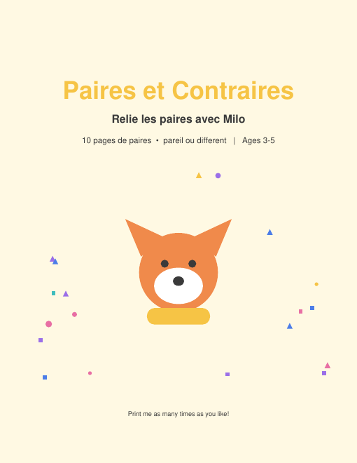 Paires et contraires, fiches gratuites maternelle