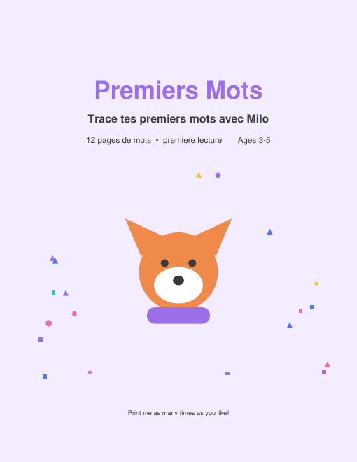 Premiers mots à tracer, fiches gratuites
