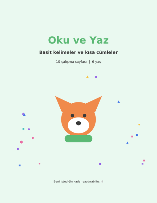 6 yaş için ücretsiz okuma ve yazma çalışma sayfaları